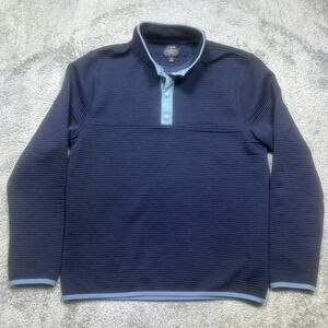 J.CREW Pullover Men's M Navy Fleece Quilted Ribbed Knit 1/4 Snap Casual EUC